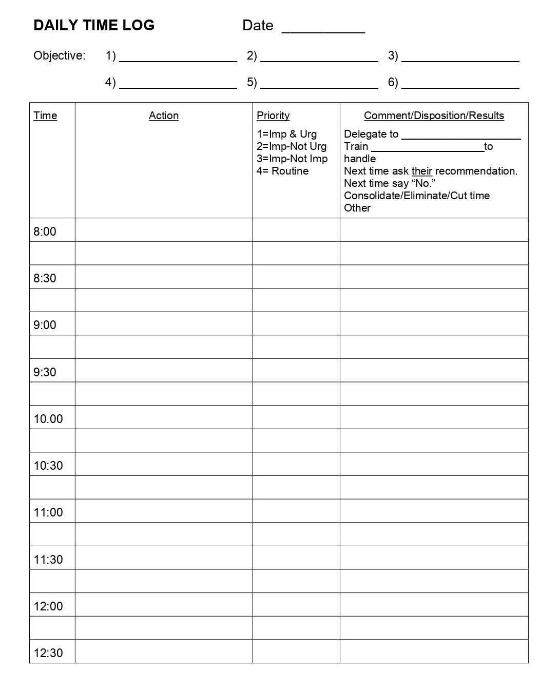 2.3 DAILY TIME LOG – Skill Centre